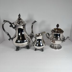 Silverplated Tea Set Of 3 - Coffee‎ Pot / Tea Pot, Sugar Bowl, Creamer. Antique